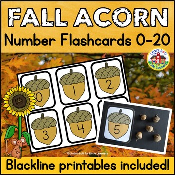 Preview of Fall Acorn Number Flashcards 0-20