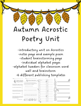 Autumn Acrostic Poem, Fall Poetry Unit with Supports, Gen Ed/ Special Ed