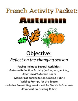 Preview of Autumn Activity Packet for French Students