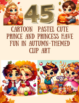 Preview of Autumn Adventures: Pastel Cartoon Cute Prince and Princess Clip Art Collection