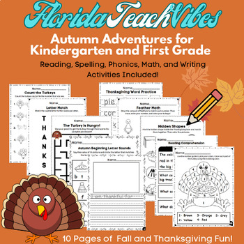 Preview of Autumn Adventures for Kindergarten and First Grade | NO PREP Thanksgiving