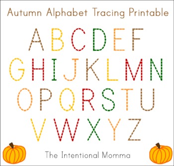 Preview of Autumn Alphabet Tracing Printable (1 page)
