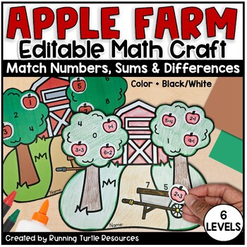 Preview of Autumn Apple Farm Math Craft, Number Matching, Sums and Differences within 20