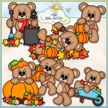 Autumn Bears Clip Art - Fall Teddy Bears Clip Art - CU Clip Art & B&W