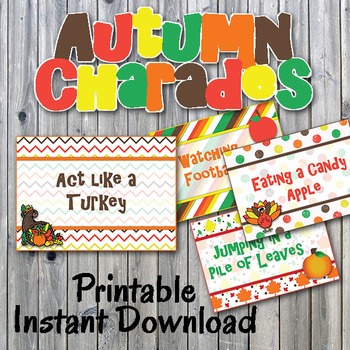 Preview of Autumn Charades Printable PDF - Thanksgiving Party Game Printable