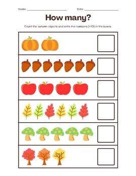 Autumn Counting Worksheet by Resources by Sonnee | TPT