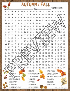 Autumn Activities Fall Activities Crossword Puzzle and Word Search