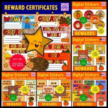 Preview of Mini Bundle of Autumn Fall Thanksgiving Digital Reward Stickers & Certificates