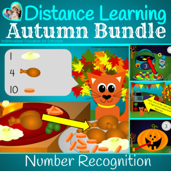 Preview of Autumn Distance Learning Thanksgiving and Halloween Number Recognition Bundle