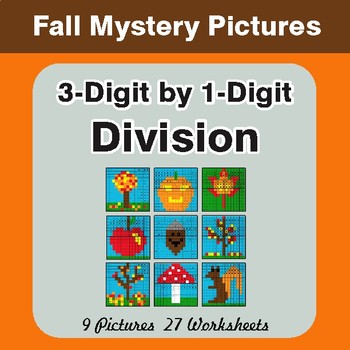 Autumn: Division: 3-Digit by 1-Digit - Color-By-Number Math Mystery Pictures