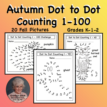 Preview of Autumn Dot to Dot Counting 1-100 Printable Pages for K-1-2