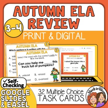 Preview of Autumn ELA Task Cards - Fun Fall English and Grammar Multiple Choice