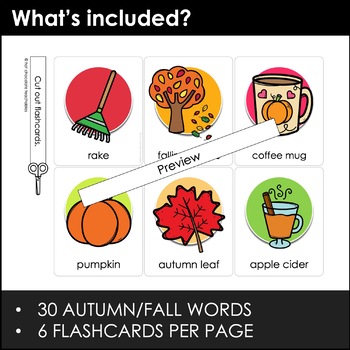 Autumn FALL Flashcards ESL Vocabulary Flash Cards for Kids - Editable Text