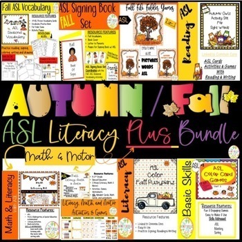 Preview of ASL Fall Literacy Bundle Math Motor Activities Flashcards Games Centers