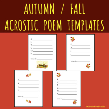 Preview of Autumn / Fall Acrostic Poem Templates FREE NO PREP