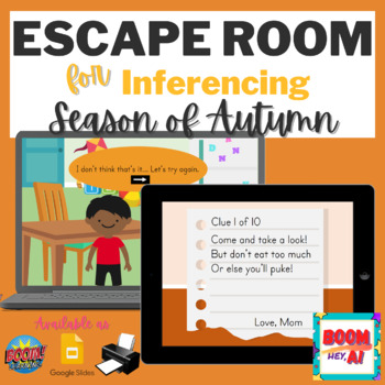 Preview of Autumn Fall BOOM CARDS GOOGLE SLIDES Speech Therapy Escape Room Inferencing