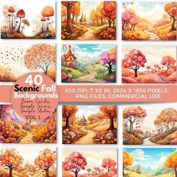 Preview of Autumn Fall Background Scenes Clip Art for Boom Cards Google Slides and Forms