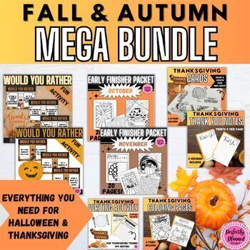 Preview of Autumn/Fall Bundle Halloween Thanksgiving Fun Games Writing Drawing Activites