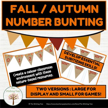 Preview of Autumn Fall Burlap Number Bunting - Counting - Subitizing - Neutral, Calm Decor