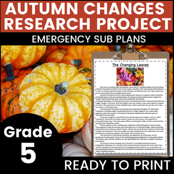 Preview of Autumn Fall Changes 5th Grade Emergency Sub Plan Math English Science Sub Binder