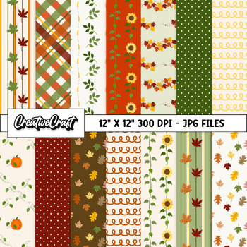 Autumn Fall Digital Papers, scrapbook backgrounds designs, thanksgiving