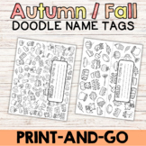 Autumn Fall Doodle Name Tags Desk Plates Coloring Activity