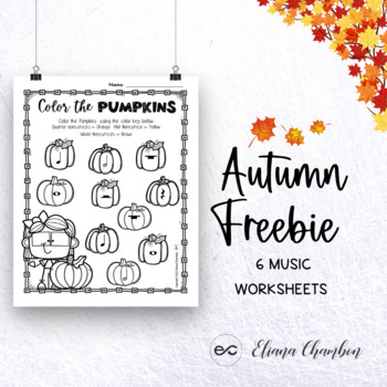 Preview of Autumn- Fall- FREEBIE- 6 Music Worksheets- Note Naming - Piano Keys- Intervals