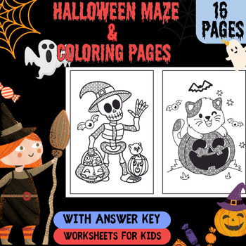 Preview of  Halloween Mazes + coloring pages   October Coloring  Worksheets