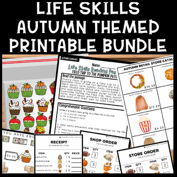 Preview of Autumn/Fall Life Skills Bundle Printable Worksheets & Task Cards Special Edu.