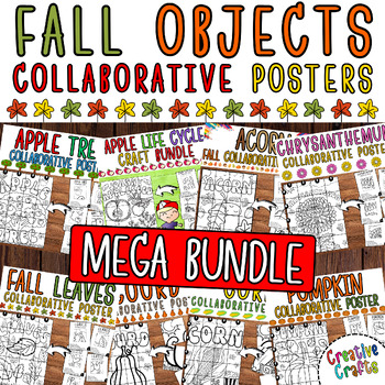Preview of Autumn Fall Objects Collaborative Posters BUNDLE: Puzzle and Coloring Activities