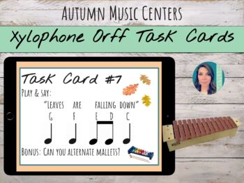 Preview of Autumn / Fall Orff Xylophone Music Center Printable & Digital Task Cards 