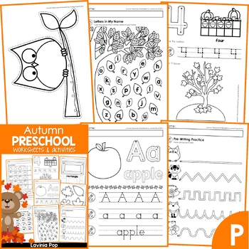 Preview of Autumn / Fall Preschool No Prep Worksheets & Activities