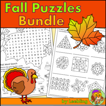 Preview of Autumn / Fall Puzzles Bundle – Fall Crosswords, Fall Word Searches & Activities