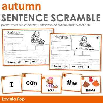 Preview of Autumn / Fall Sentence Scramble with Cut and Paste Worksheets
