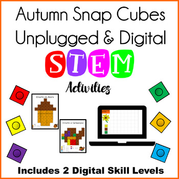 Preview of Autumn Fall Snap Cubes Mat Activity Printable and Autumn Digital STEM Activity