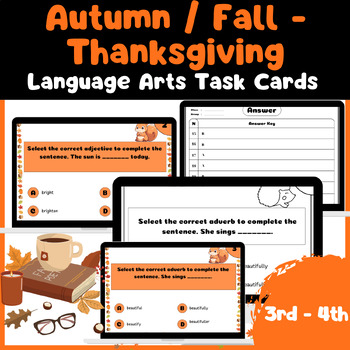 Preview of 55 Autumn / Fall - Thanksgiving: Language Arts Task Cards