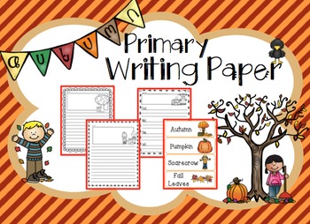 Preview of Autumn Fall Themed Primary Writing Paper with Vocabulary Words
