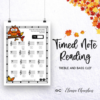 Preview of Autumn/Fall Timed Note Reading - Treble and Bass Clef - Music Worksheet