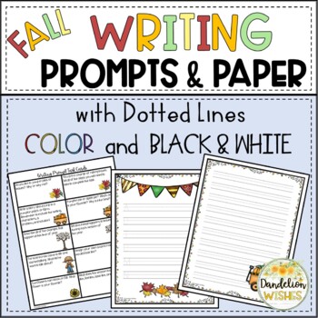 Preview of Autumn Fall Writing Prompts and Paper with Dotted Lines