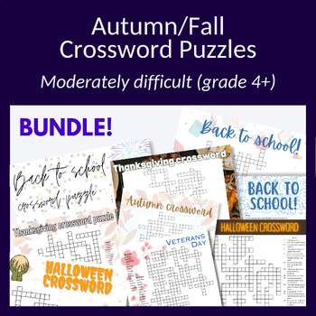 Preview of Autumn/Fall crossword puzzle bundle (9 puzzles) for vocab, games, etc. Grades 4+