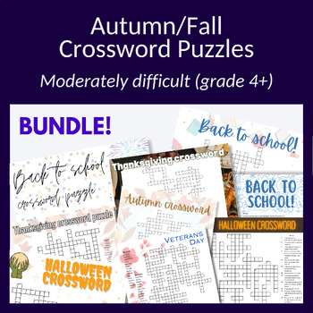 Preview of 9x Autumn/Fall crossword puzzle bundle for vocab, games, etc. Grades 4+