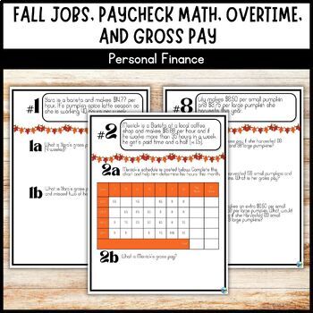 Preview of Autumn | Fall jobs | Paycheck Math, Overtime Pay, & Gross Pat | High School Math