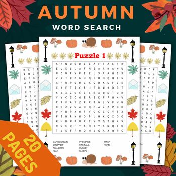 Preview of Autumn Fall word search Puzzles With Solutions - Fun Fun September October Games