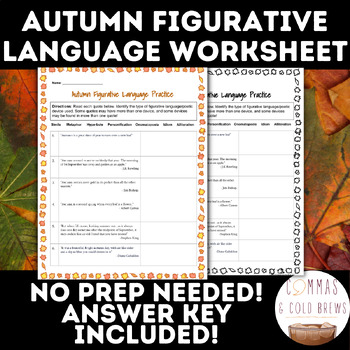 Preview of Autumn Figurative Language Worksheet | Fall, Thanksgiving | NO PREP