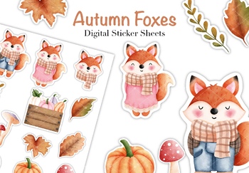 Preview of Autumn Foxes Sticker Sheets.