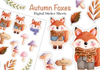 Preview of Autumn Foxes Sticker Sheets.