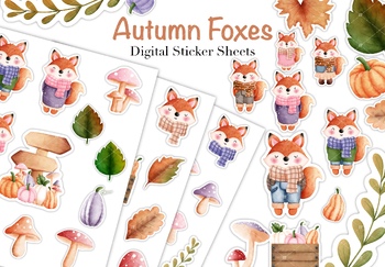 Preview of Autumn Foxes Sticker Sheets Bundle.