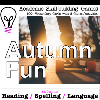 Preview of Autumn Fall Fun Games Activities Skill Builders with Vocabulary Flash Cards