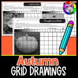 Autumn Grid Drawings, Fall Drawing and Shading Worksheets,