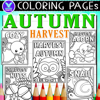 Preview of Autumn Harvest Coloring Pages & Writing Paper Activities ELA No PREP